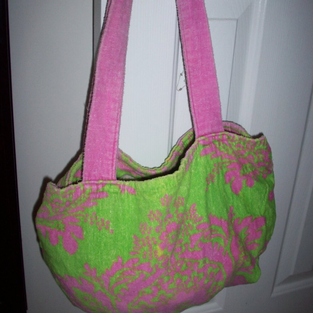 Murval Beach Towel In A Tote Double Handle Bag Pink Green Surf Terry cloth 28x54